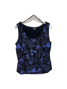 Xscape Woman Black Blue Floral Sparkle Sleeveless Top Plus Size 1X